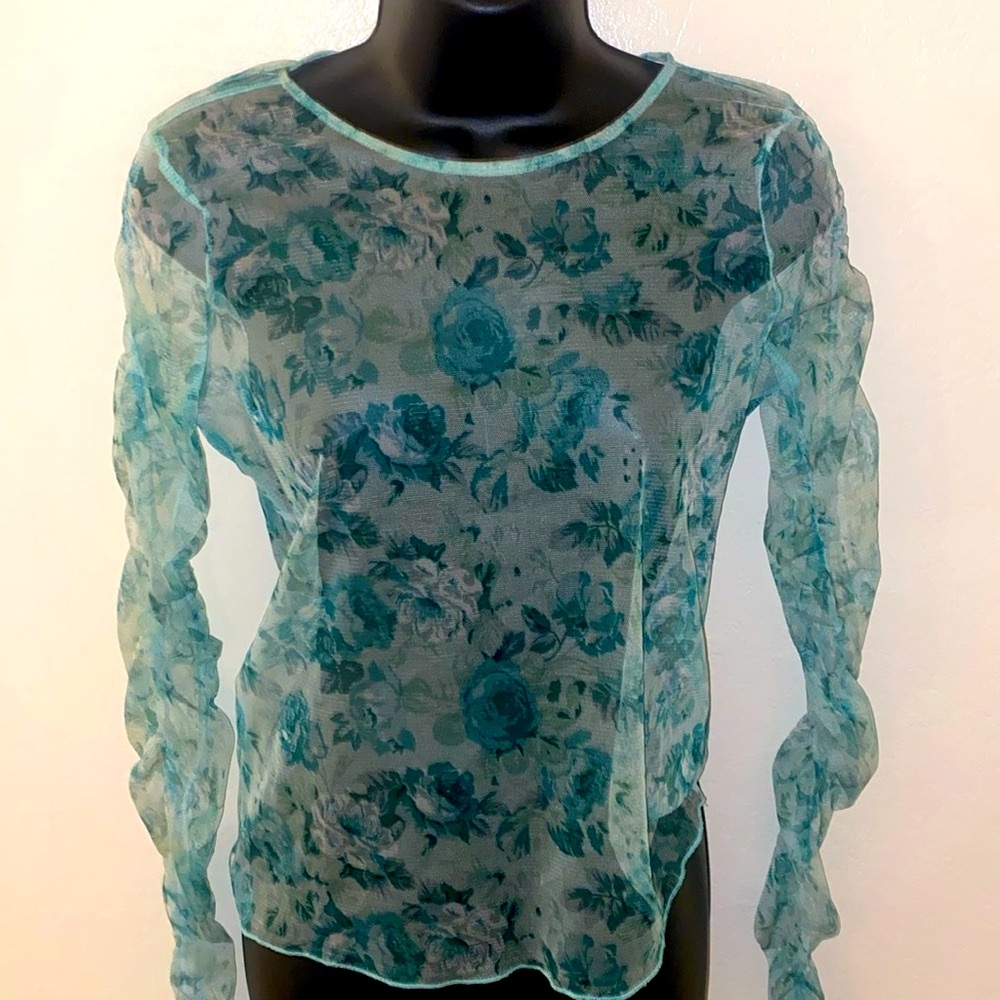 Zara green sheer floral top